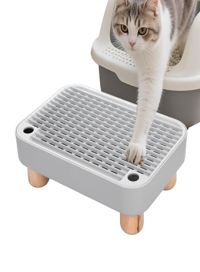 Jaarssho Litter Box Step with Wooden Base, Elevated Cat Ramp for Small & Elderly Pets, Easy-to-Clean Cat Tray Accessory, Non-Slip Grey Litter Box Ramp (11.81"×7.87"×3.62") - Image 1